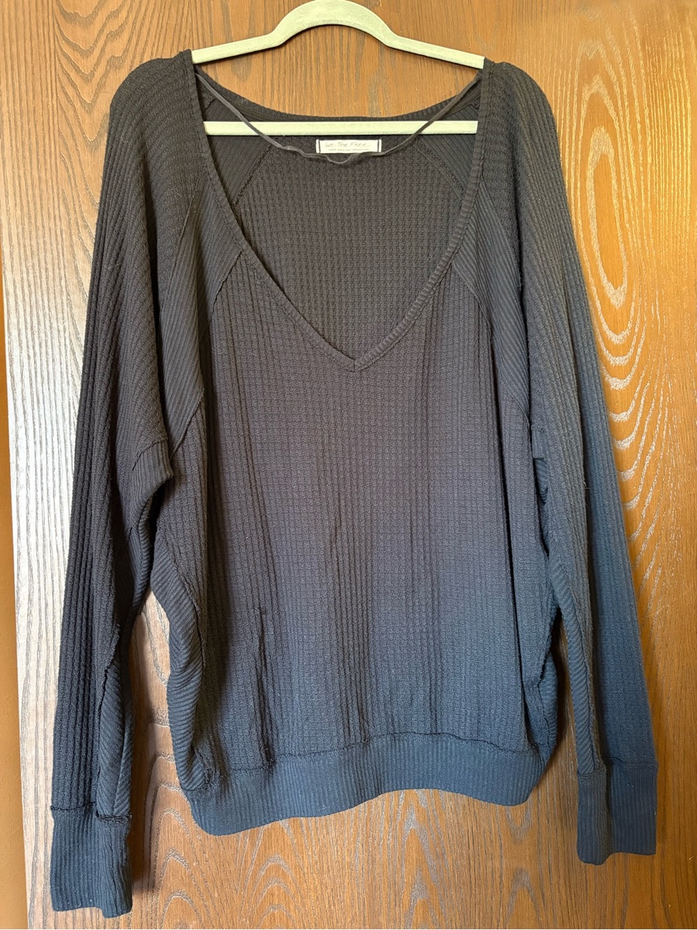 We The Free Black V-Neck Waffle Knit Shirt